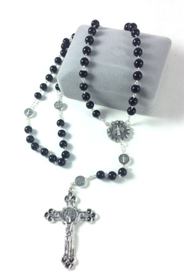 Saint Benedict Black Glass Bead Rosary