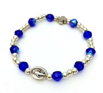 Miraculous Medal Blue Bead Bracelet