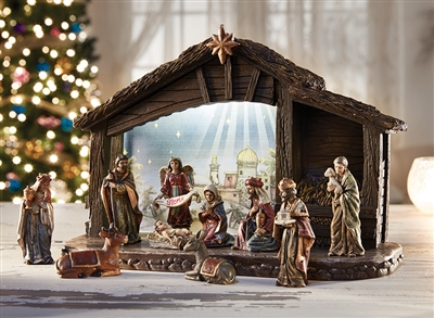 Eleven-Piece Nativity Set with Lighted Stable D3039