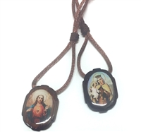 Large Wood Oval Sacred Heart of Jesus and Our Lady of Mount Carmel Scapular