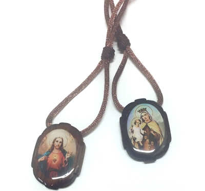 Large Wood Oval Sacred Heart of Jesus and Our Lady of Mount Carmel Scapular