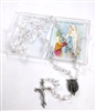 CLEAR GLASS BEAD ROSARY WITH RELIC TOUCHED TO LOURDES GROTTO