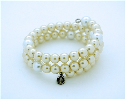 Champagne Glass Pearl Rosary Bracelet on Memory Wire