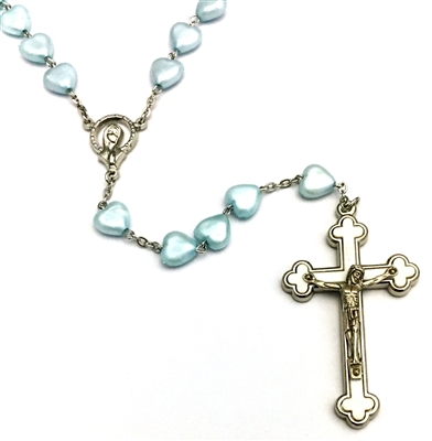 Blue Heart Shaped Bead Rosary