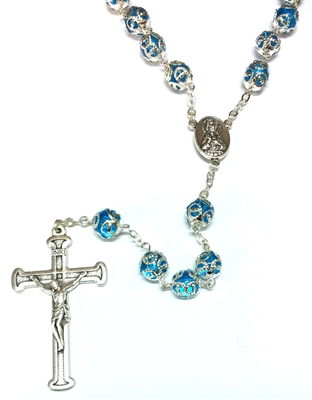 Italian Double Capped Blue Bead Rosary R774BL