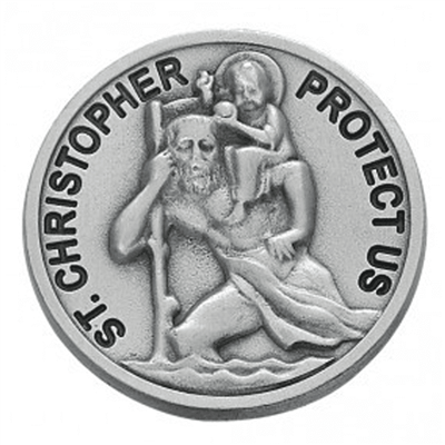 Round Solid Saint Christopher Pewter Visor Clip