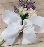 White Clip-In Hair Bow with Pink Enamel Cross Charm