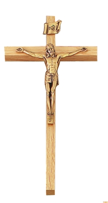 10" Oak Crucifix, 4.5" Antique Gold Corpus