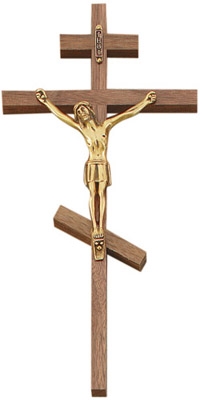 10" Walnut Greek Orthodox Crucifix, Antique Gold Finish Corpus..