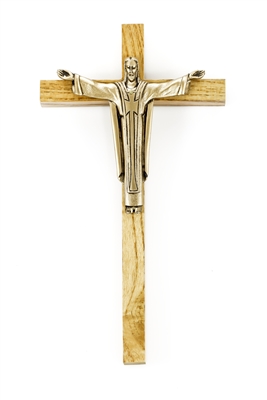 10" Walnut Crucifix, 5" Risen Christ Corpus, Antique Gold Finish