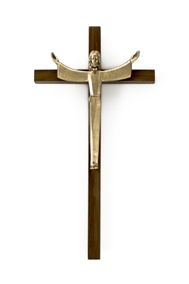 15" Walnut Crucifix, 6" Risen Christ Corpus, Antique Gold Finish