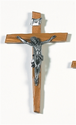 9.5" Olive Wood Crucifix, 4.5" Pewter Corpus