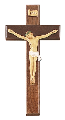 10" Walnut Crucifix, 4.5" Hand Painted Natural Corpus