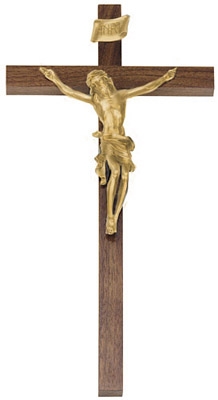 15" Walnut Crucifix, 6" Antique Gold Finish Corpus