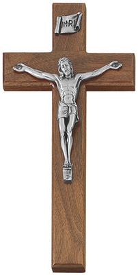 10" Walnut Crucifix, 4.5 " Antique Pewter Finish Corpus..
