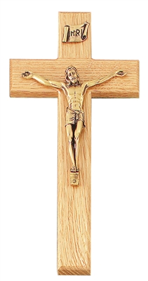 10" Oak Crucifix, 4.5" Antique Gold Finish Corpus