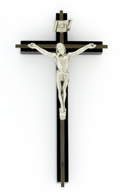 10" Walnut Crucifix with Black FInish, Nickel Plated Inlay, Anti