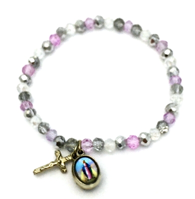 Child's Our Lady of Grace Light Pink Glass Bead Bracelet