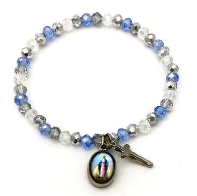 Child's Our Lady of Grace Light Blue Glass Bead Bracelet