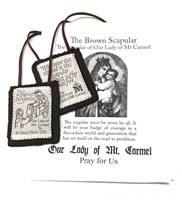 100% WOOL BROWN SCAPULAR with PAMPHLET PL877