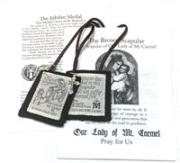 100% WOOL BROWN SCAPULAR WITH MEDALS AND PAMPHLET PL877BE