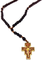 Italian Made San Damiano Cord Wood Bead Rosary  R96SD