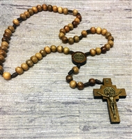 Saint Benedict Brown Wood Bead Cord Wood Rosary