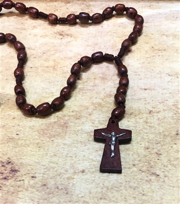 Brown Wood Bead Cord Rosary