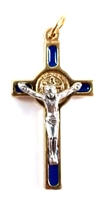 1.5" Gold Blue St. Benedict Crucifix