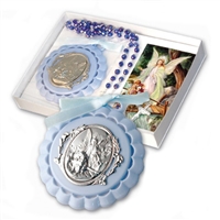 Baptism Guardian Angel Crib Medal with Blue Rosary PB105BL