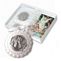Baptism Guardian Angel Crib Medal with Clear Bead Rosary PB105WH