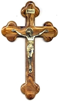 Olive Wood Crucifix with Oriental Edges and a Bronze Corpus