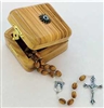 OLIVE WOOD ROSARY AND BOX WITH RELIC