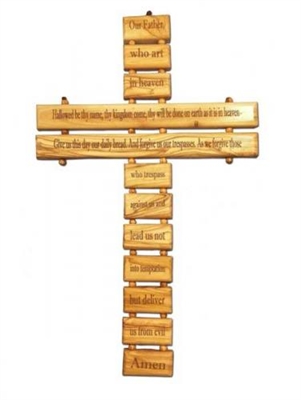 9" Olive Wood The Our Father Wall Cross
