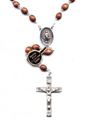 Sterling Silver Wood Bead Rosary