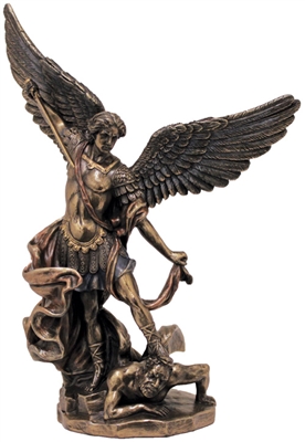 St. Michael Statue Cold-Cast Bronze Lightly Hand-Painted 10inches SR-74997