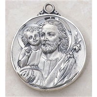 Huge 4 cm Round  Sterling Silver St. Joseph Medal SS561