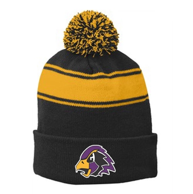 Hawks Embroidered Striped Pom Pom Hat