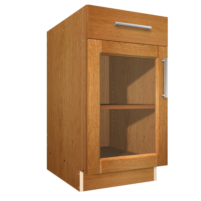 1 glass door 1 drawer base cabinet (interior will the match wood type and finish chosen for the face of the cabinet)
