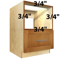 Base appliance case with 3/4" top rail, appliance opening, and bottom drawer