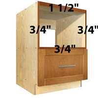 Base appliance case with DUAL TOP RAIL, appliance opening, and bottom drawer