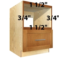 Base appliance case with DUAL TOP RAIL, DUAL FIXED MID SHELF, appliance opening, and bottom drawer