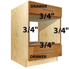 Base appliance case with a top drawer, appliance opening, and bottom drawer
