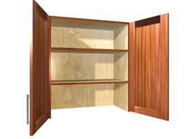 2 door wall cabinet with no bottom (Doors have larger 1/4" bottom reveal to allow for countertop installation and appliance garage use)