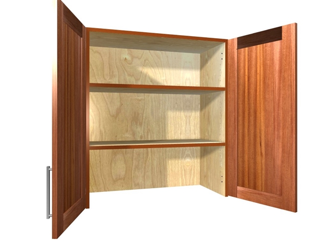 2 door wall cabinet with no bottom (Doors have larger 1/4" bottom reveal to allow for countertop installation and appliance garage use)