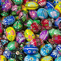 Hand painted chicken egg size wooden Easter eggs from Poland with beautiful floral patterns. Polish pisanki are so colorful and the detail is amazing.