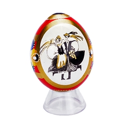 Hand painted In Poland these beautiful wooden eggs are hand painted on one side and feature an applique of a Polish Dancer couple on the other side. Assorted colors on the reverse.