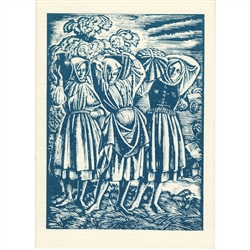 Girls with Baskets of Potatoes Note Card - 1928 woodcut print by Wladyslaw Skoczylas. During the twenty interwar years, when Poland briefly existed as an independent nation, there was a great upsurge of interest in the country's cultural folk traditions
