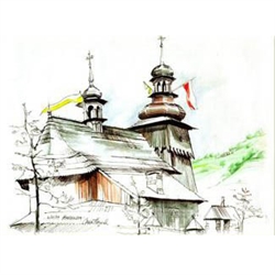 This sketch of the church of St. John the Apostle & Evangelist was made during Pope John Paul II's first trip home to his native Poland after his election to the papacy in 1978-hence the Polish and Papal flags adorning the steeples.