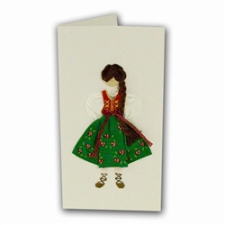 This card is dressed with material and wooden head to give a very special doll-like effect.